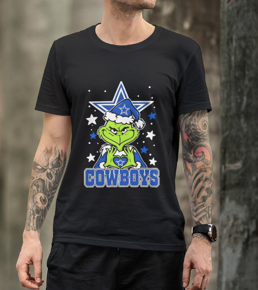 Grinch Hands Heart Love Dallas Cowboys Football Christmas T-Shirt