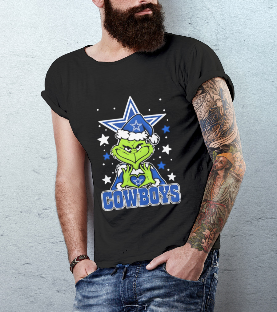 Grinch Hands Heart Love Dallas Cowboys Football Christmas T-Shirt