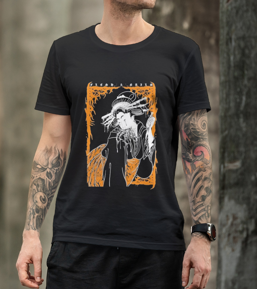 Distant Flesh And Falls Geisha Vintage Oriental Motif T-Shirt