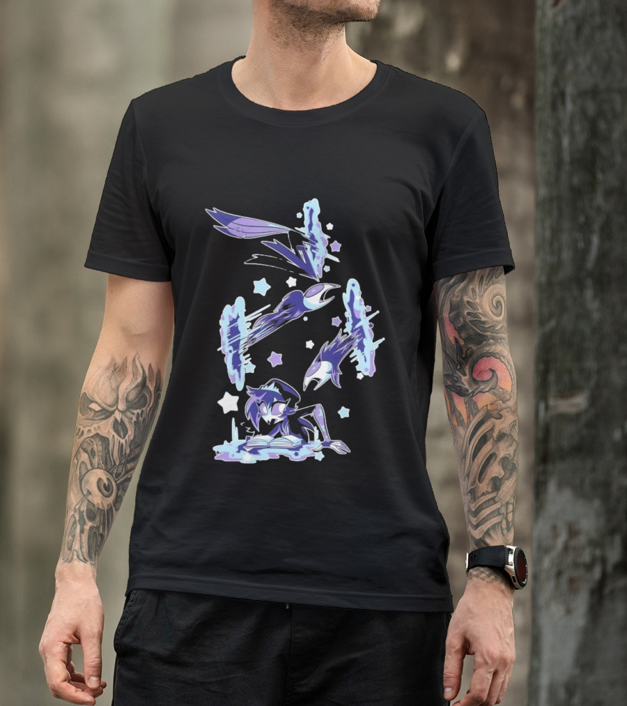 Shark Robot Octavia Portal Animated Illustration With Stars And Blue Avian T-Shirt