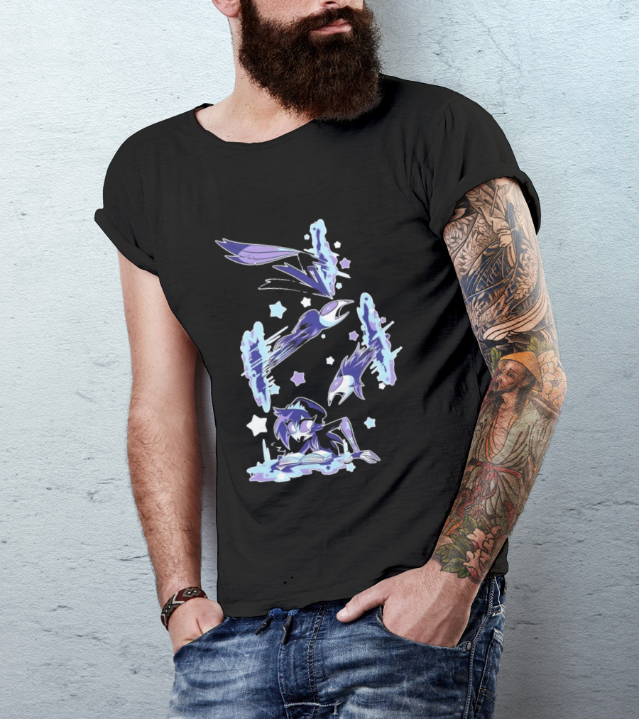 Shark Robot Octavia Portal Animated Illustration With Stars And Blue Avian T-Shirt