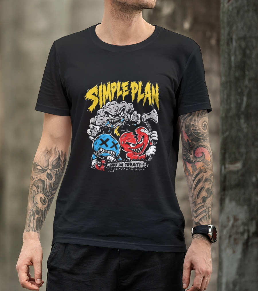 Simple Plan Halloween Trick Or Treat Monsters Axes T-Shirt