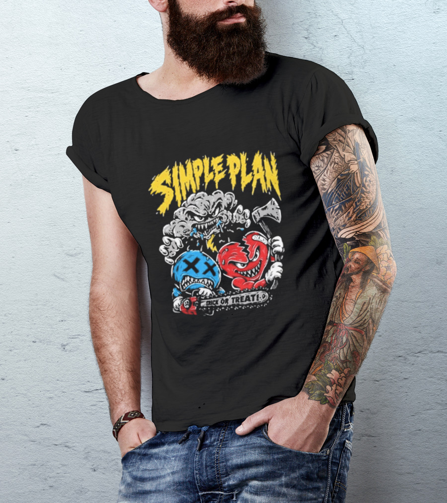 Simple Plan Halloween Trick Or Treat Monsters Axes T-Shirt