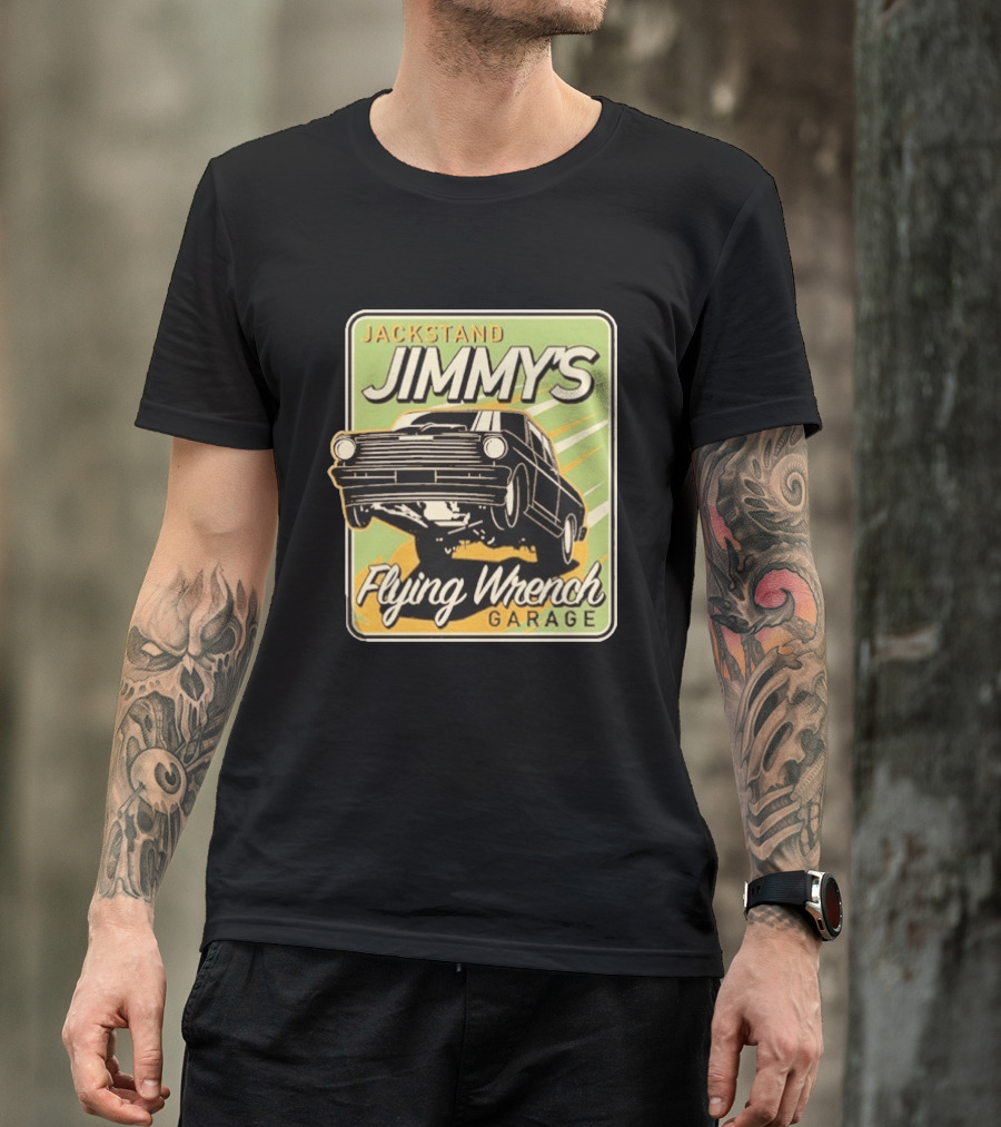 Jackstand Jimmy's Flying Wrench Garage Vintage Hot Rod Art Cleetus McFarland T-Shirt