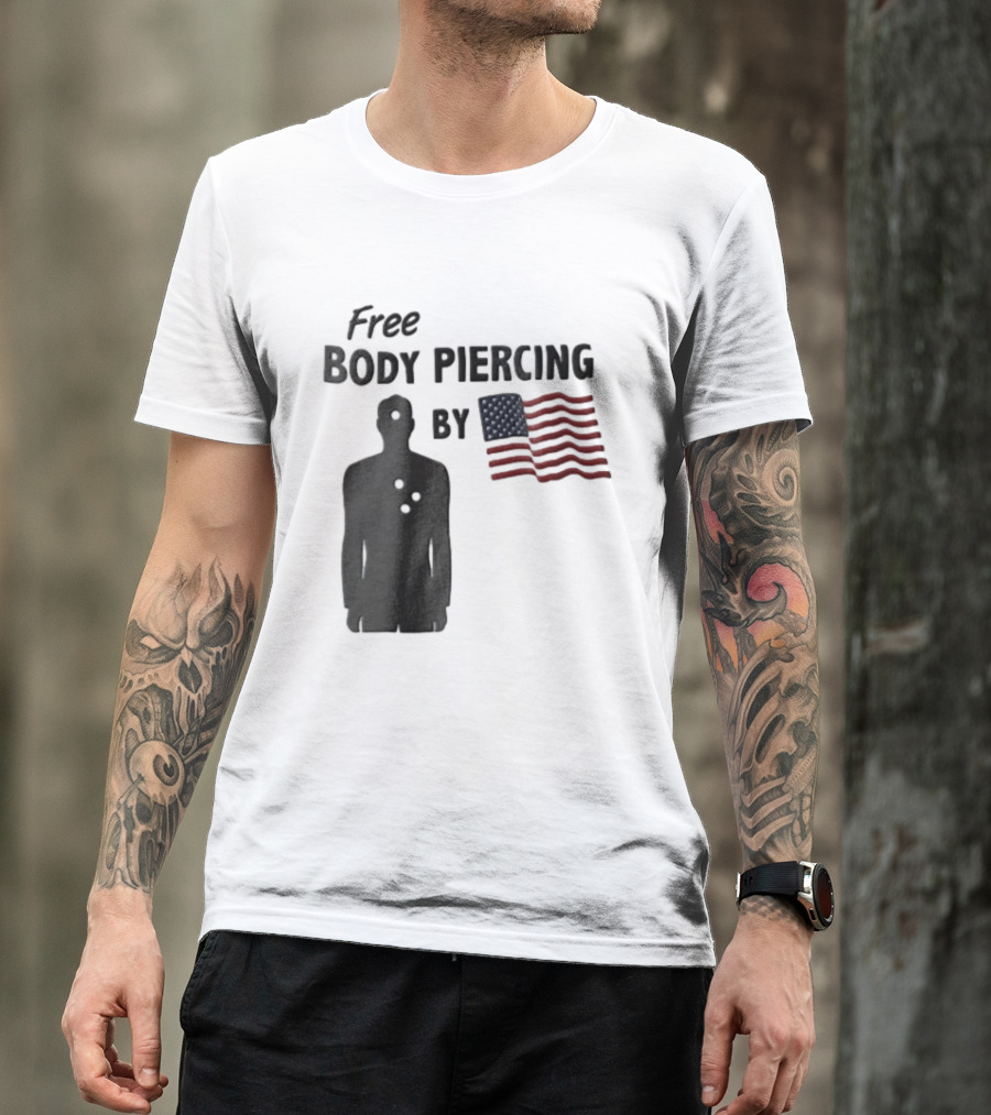 Free Body Piercing By Bullet Holes USA Flag T-Shirt