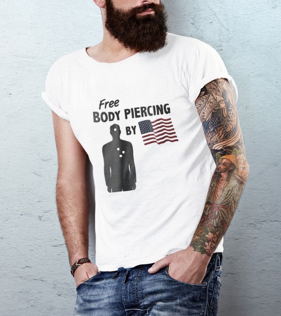 Free Body Piercing By Bullet Holes USA Flag T-Shirt
