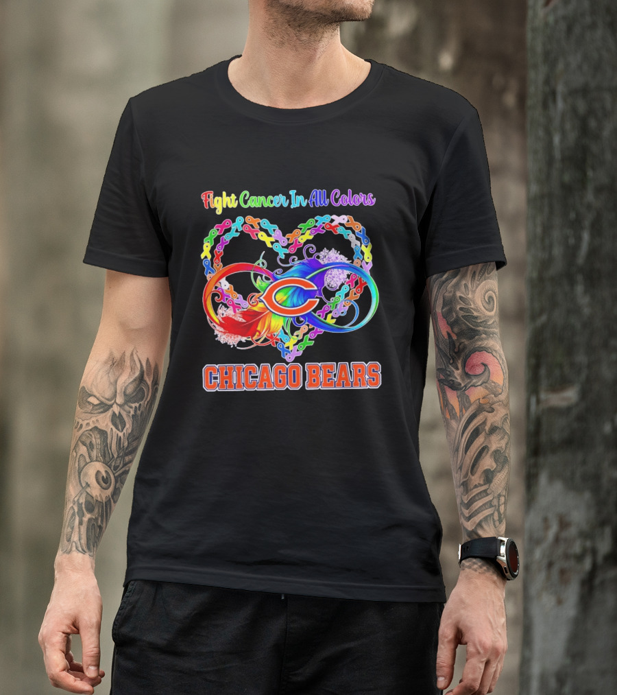 Chicago Bears Fight Cancer In All Colors Heart Ribbon Awareness T-Shirt