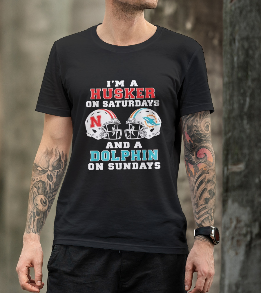 Husker Saturdays And Dolphin Sundays Football Fan Gear T-Shirt