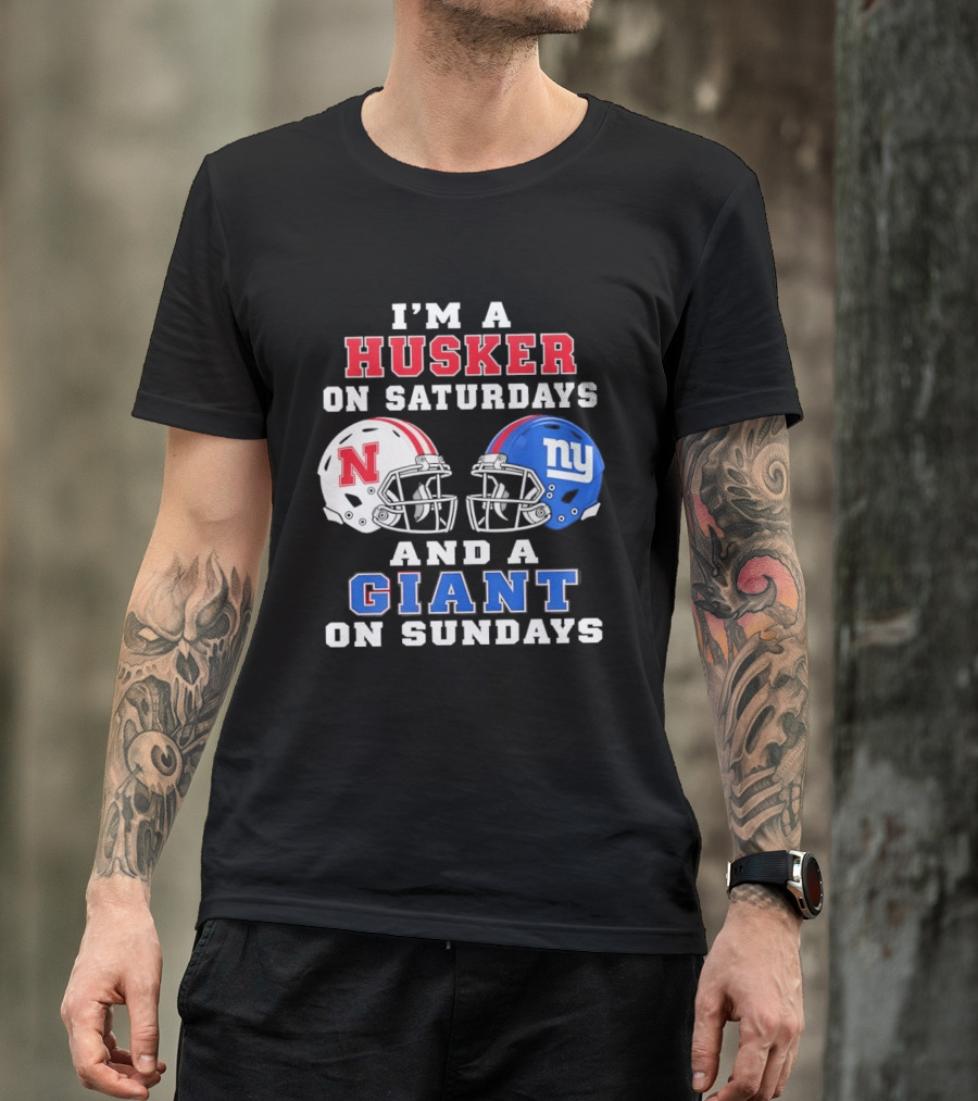 I'm A Husker On Saturdays And A Giant On Sundays Football Helmets T-Shirt