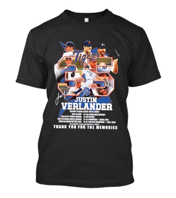 Detroit Tigers Justin Verlander 35 Thank You For The Memories 2026 T-Shirt