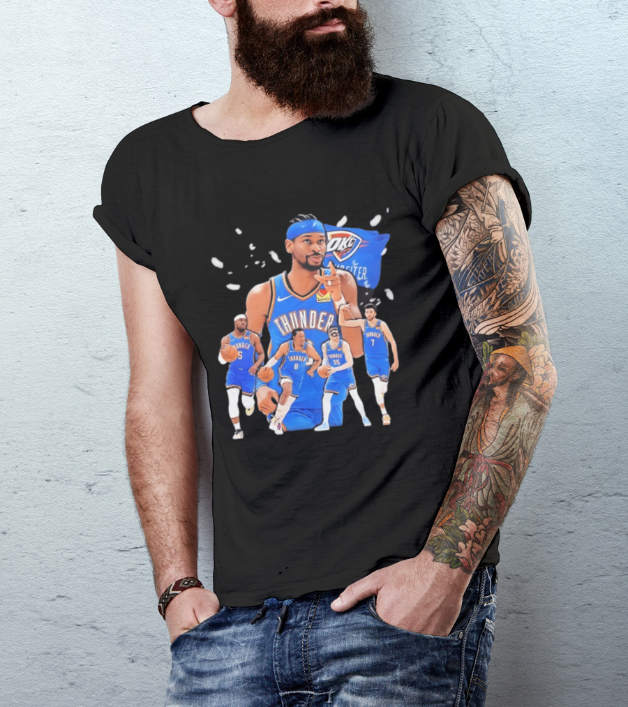 Oklahoma City Thunder 2026 NBA Players Collage With OKC Thunder Logo And Basketball Team Members T-Shirt