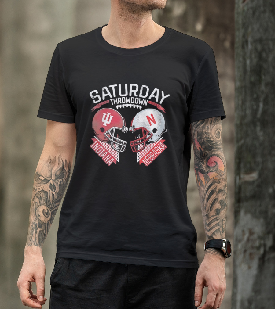 Saturday Throwdown Nebraska Indiana Football Helmet Clash 2026 Lincoln Vs Bloomington T-Shirt