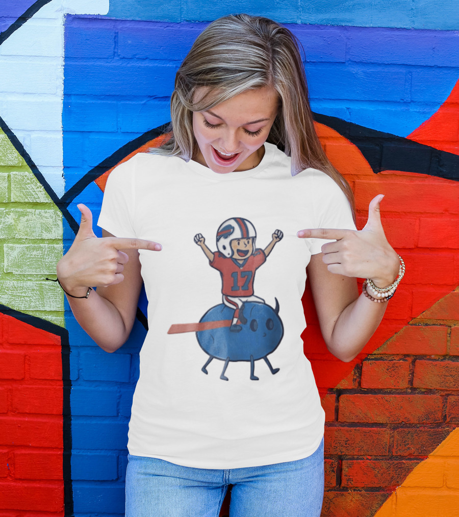 Buffalo Bills Josh Allen 17 Cartoon Character Riding Blue Creature T-Shirt