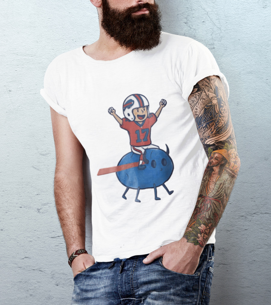 Buffalo Bills Josh Allen 17 Cartoon Character Riding Blue Creature T-Shirt