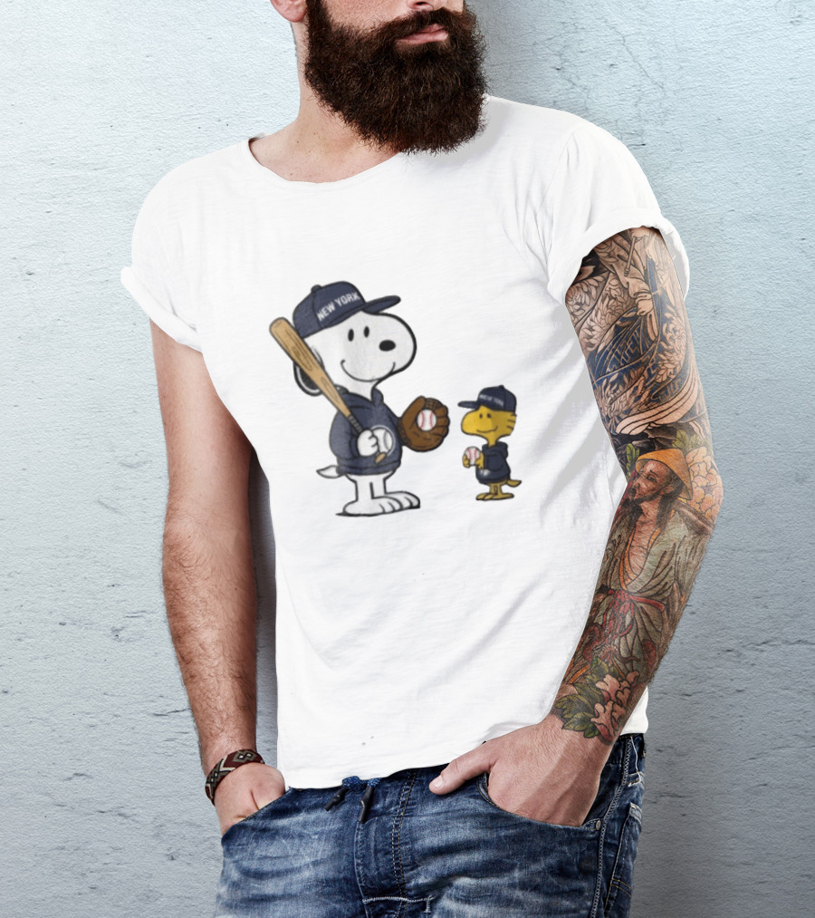 New York Yankees Snoopy Woodstock Baseball Cartoon Peanuts Sports Fan Collection T-Shirt