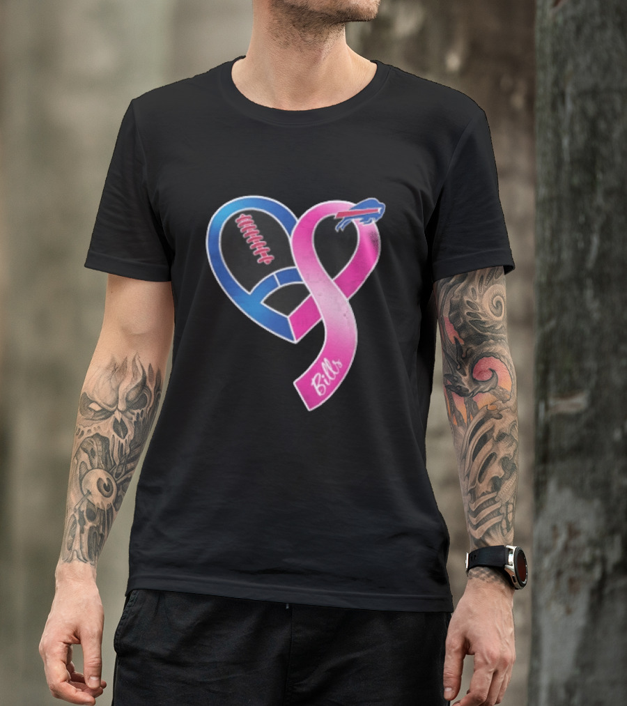 Buffalo Bills Heart Shaped Football Pink Ribbon T-Shirt