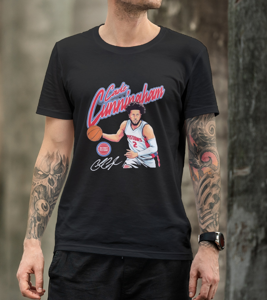 Cade Cunningham No 2 Detroit Pistons Basketball Player Bold Script T-Shirt