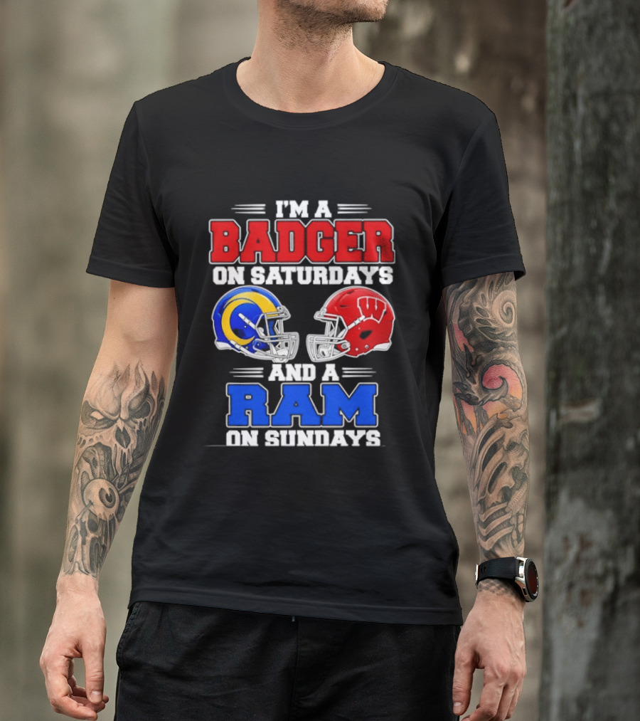 I'm A Badger On Saturdays And A Ram On Sundays Sports Fan Helmets T-Shirt