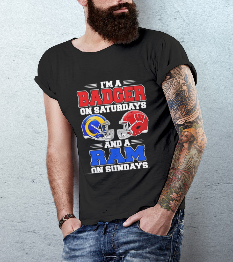 I'm A Badger On Saturdays And A Ram On Sundays Sports Fan Helmets T-Shirt