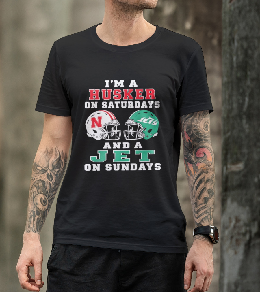 I'm A Husker On Saturdays Nebraska Fan And A Jet On Sundays New York Supporter Football Helmets T-Shirt