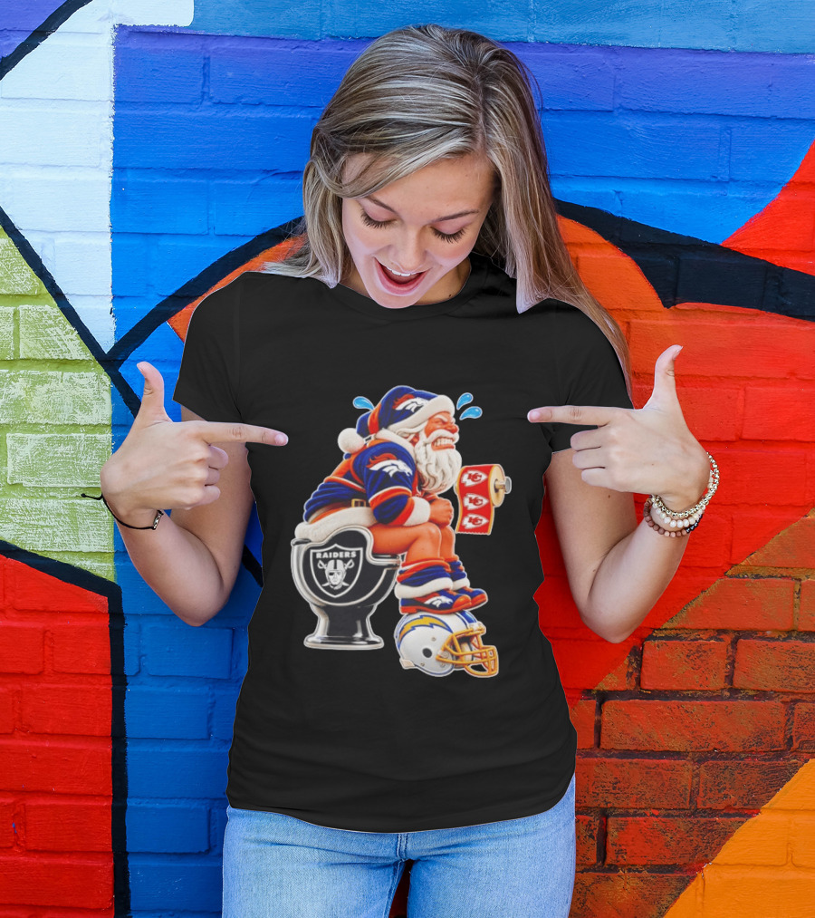 Denver Broncos Santa Claus Raiders Toilet Chiefs Paper Chargers Helmet T-Shirt