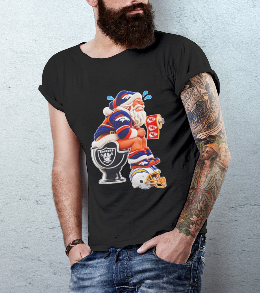 Denver Broncos Santa Claus Raiders Toilet Chiefs Paper Chargers Helmet T-Shirt