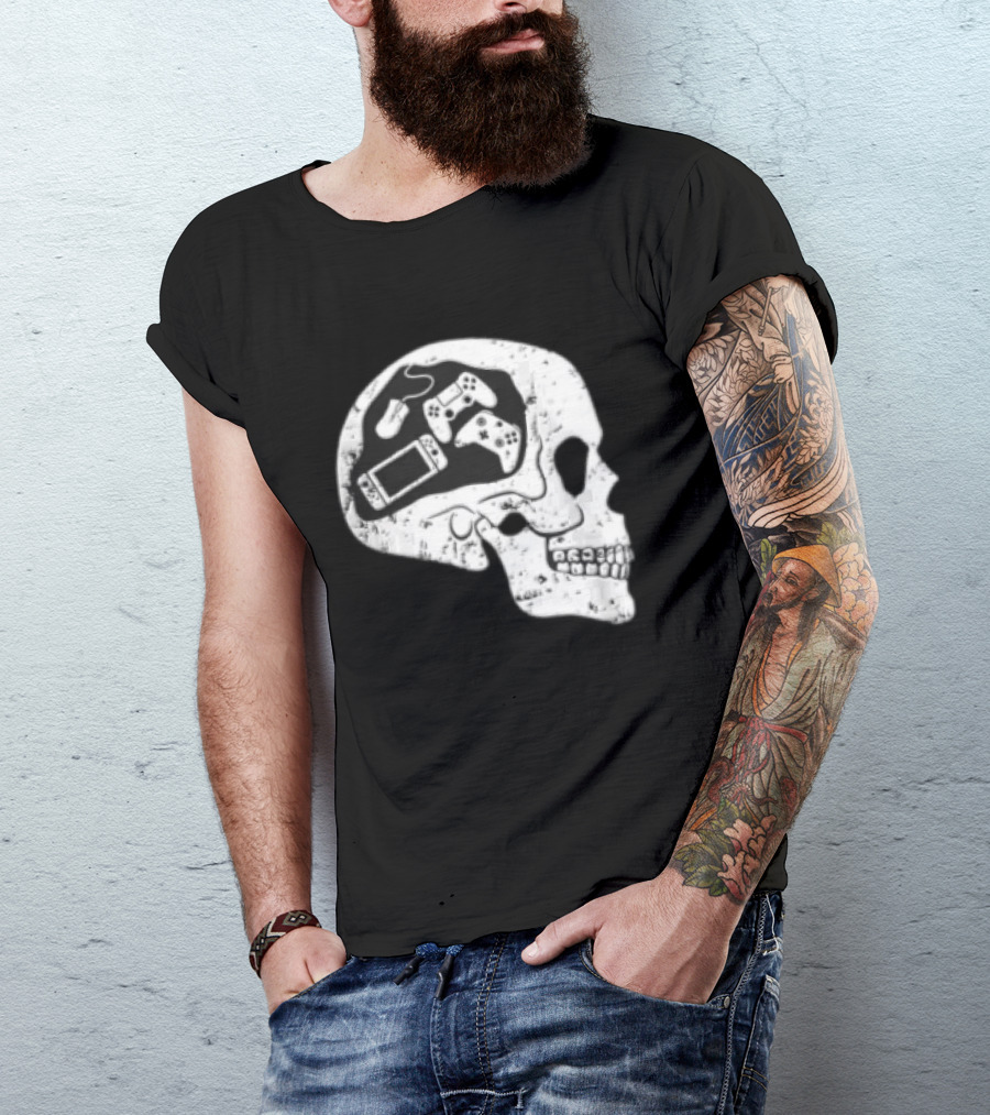 Skull Brain Gaming Controllers Mouse Video Game Lovers T-Shirt