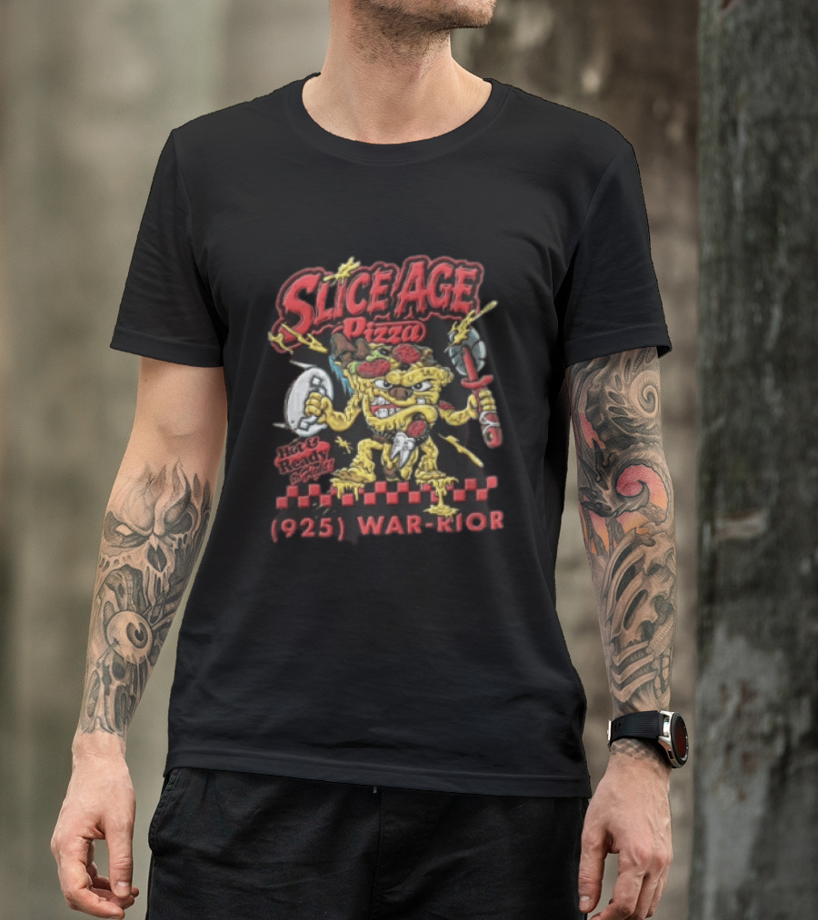Slice Age Pizza Hot And Ready To Fight 925 War Rior Vintage Style Pizza Warrior T-Shirt