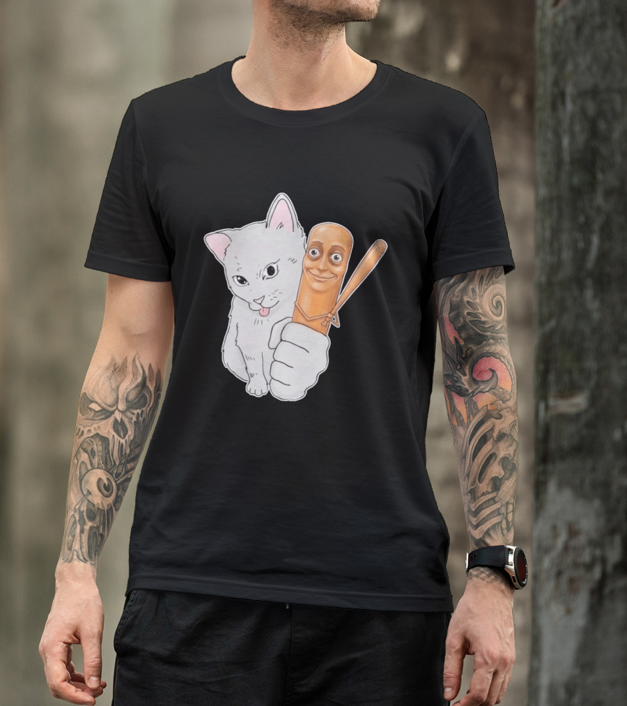 Gray Cat With Smiling Baseball Bat T-Shirt