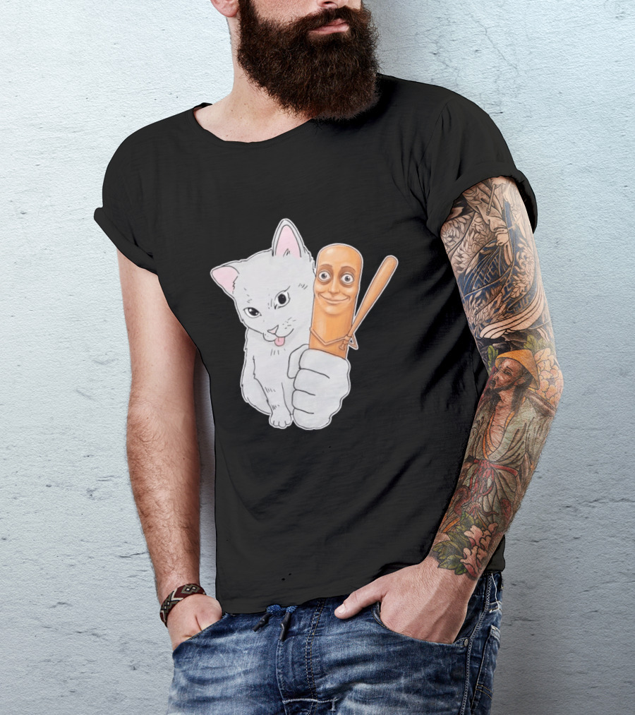 Gray Cat With Smiling Baseball Bat T-Shirt