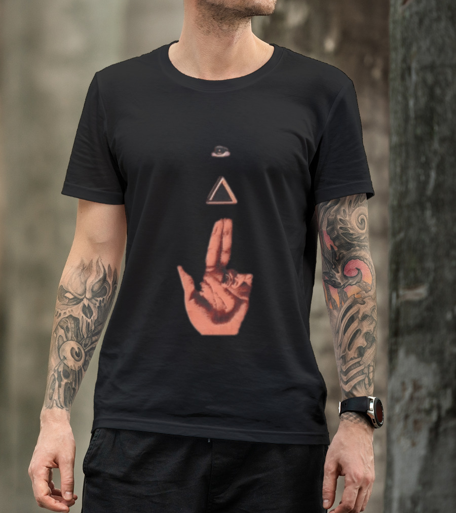Hand Making Gun Gesture With Pyramid Eye T-Shirt