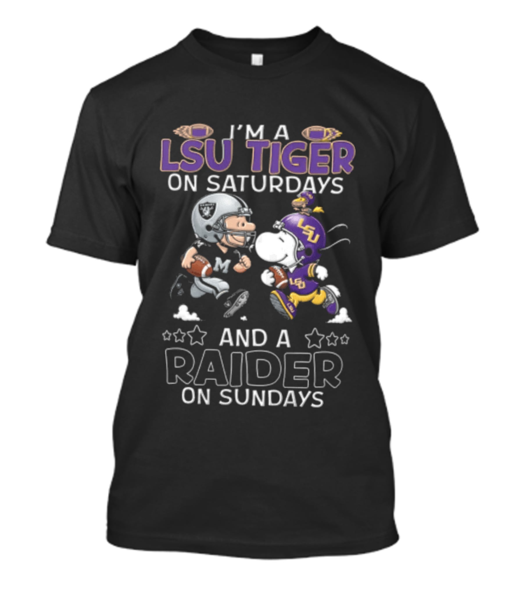 I'm A LSU Tiger On Saturdays And A Raider On Sundays Charlie Brown Snoopy T-Shirt