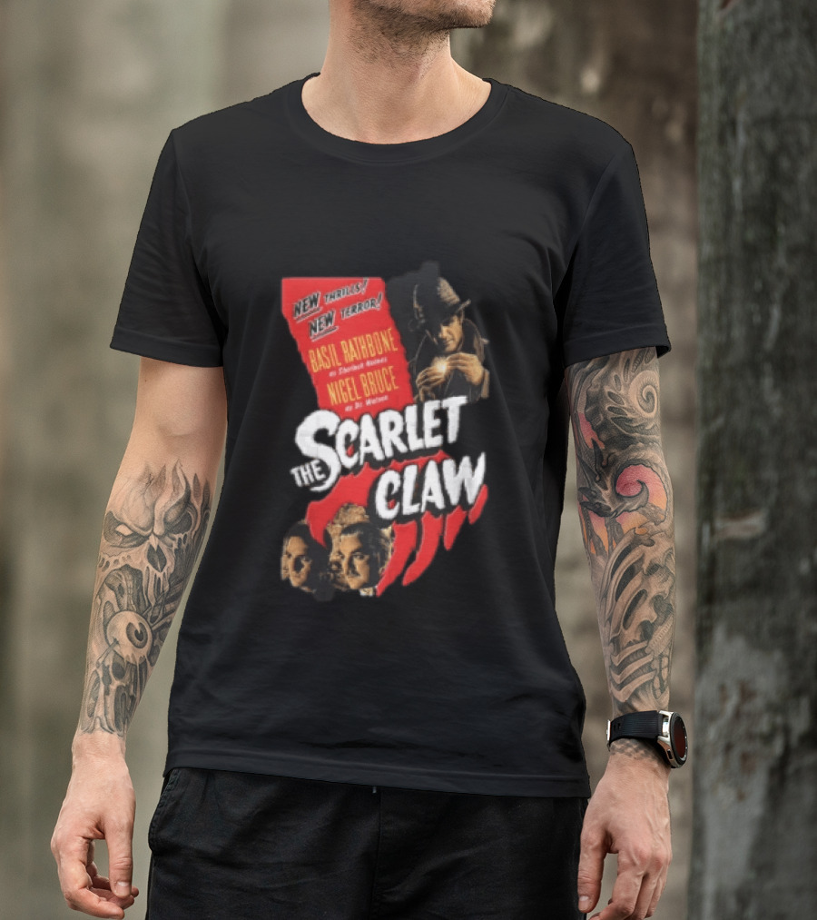 New Thrills New Terror Basil Rathbone Sherlock Holmes Nigel Bruce Dr Watson The Scarlet Claw T-Shirt
