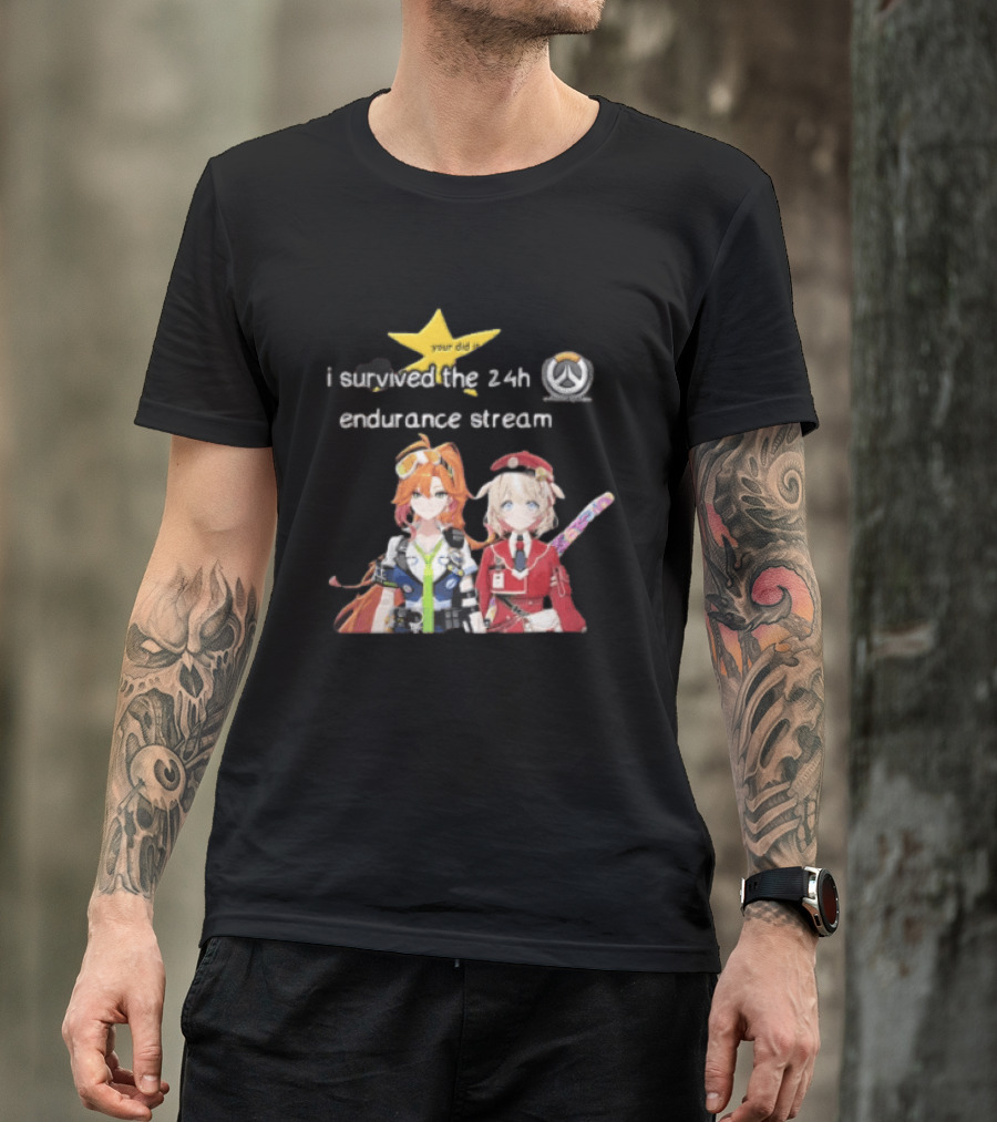 Over I Survived The 24h Endurance Stream Two Anime Girls T-Shirt