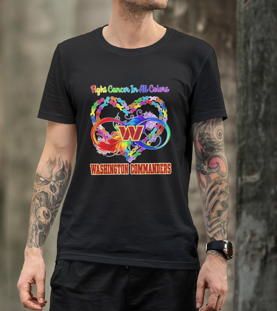 Washington Commanders Fight Cancer In All Colors Ribbon Heart T-Shirt