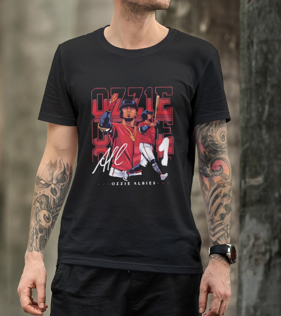 Atlanta Braves Ozzie Albies Signature Red Uniform T-Shirt