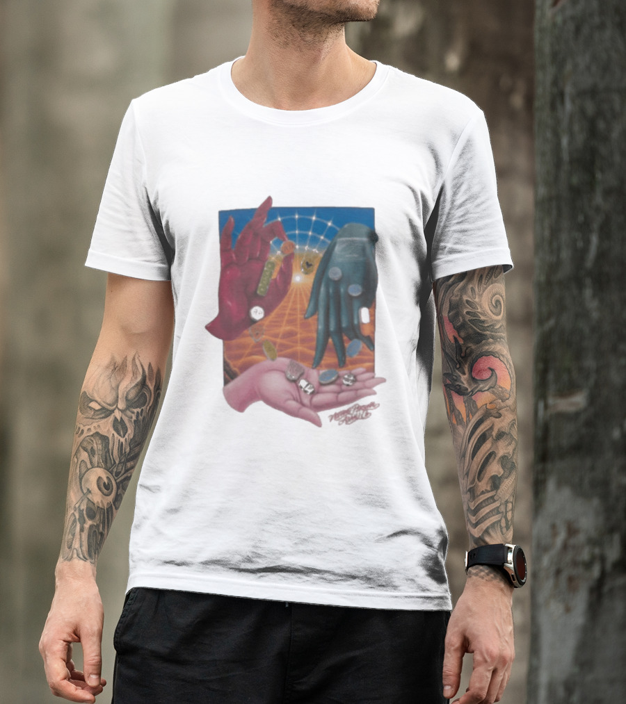 Nothing Personal X Asaali Surreal Hands With Coins And Geometric Grid T-Shirt