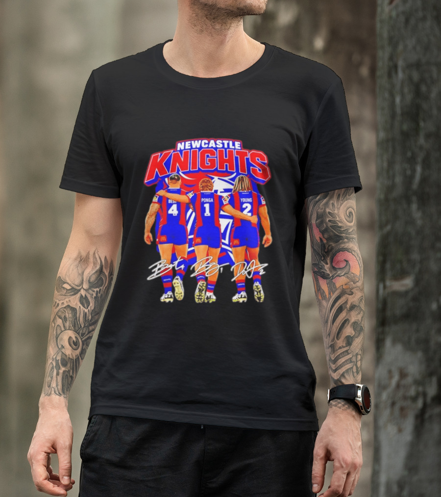 Newcastle Knights Best Ponga Young Football Signatures T-Shirt