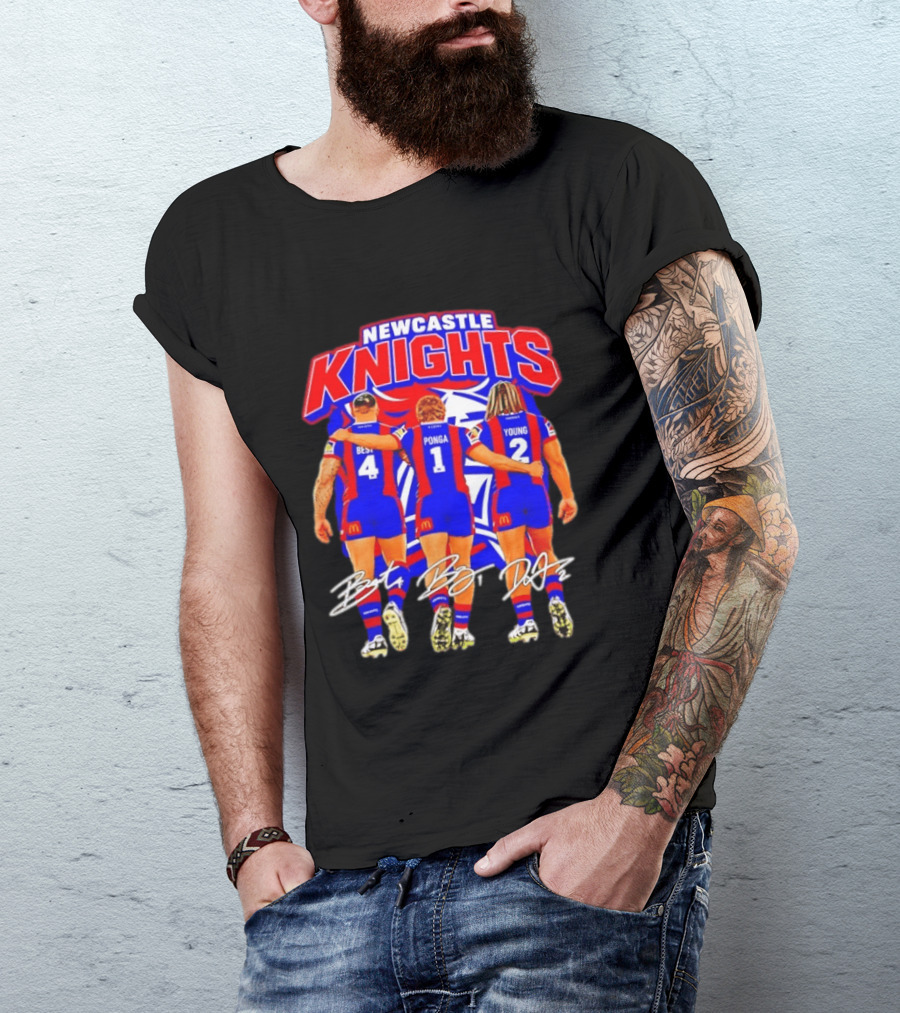 Newcastle Knights Best Ponga Young Football Signatures T-Shirt