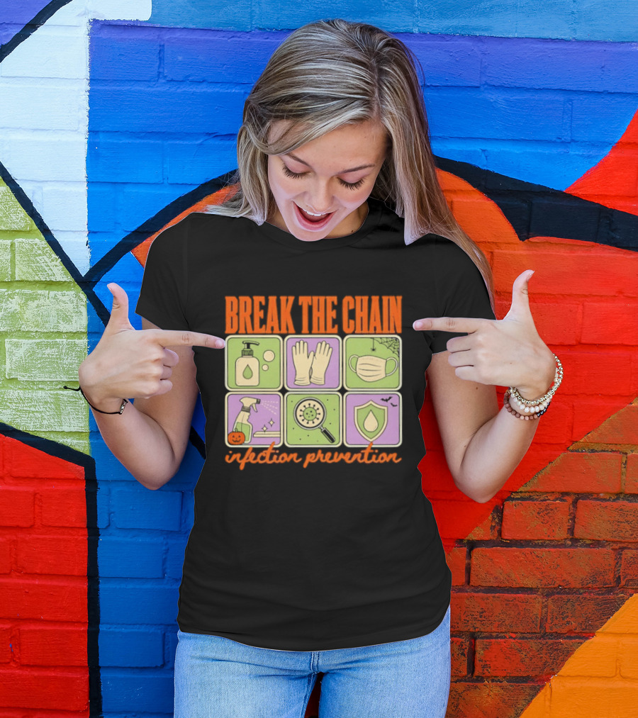 Break The Chain Infection Prevention Halloween Sanitizer Mask Gloves T-Shirt
