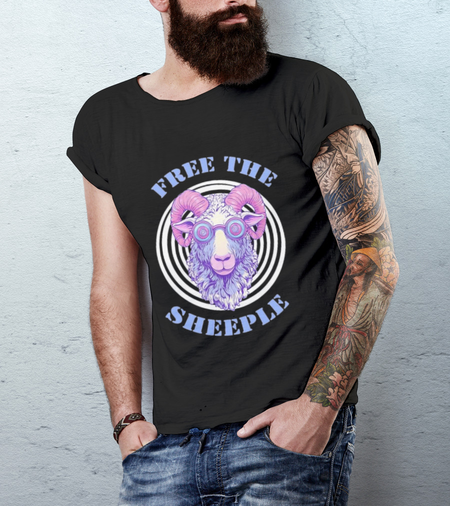 Free The Sheeple Trippy Ram With Glasses Psychedelic Hellwood T-Shirt