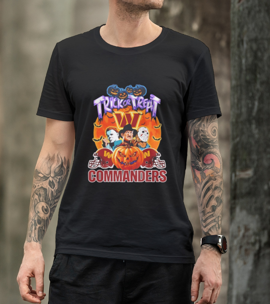 Washington Commanders Trick Or Treat Halloween 2026 Horror Characters T-Shirt