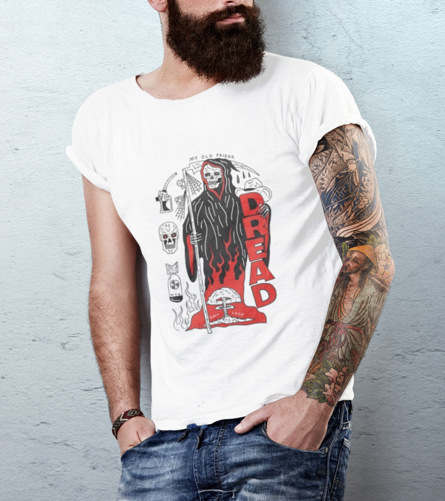 Dread My Old Friend Grim Reaper With Flames And Skull T-Shirt