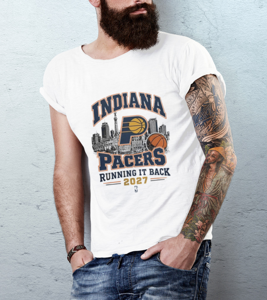 Indiana Pacers Running It Back 2027 NBA Basketball Skyline T-Shirt