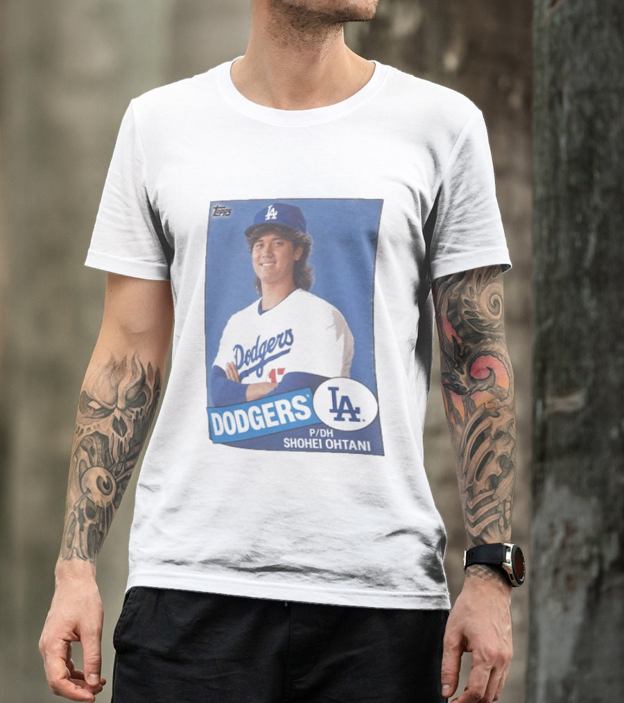Shohei Ohtani Dodgers P/DH 80s Topps Los Angeles Baseball Card T-Shirt
