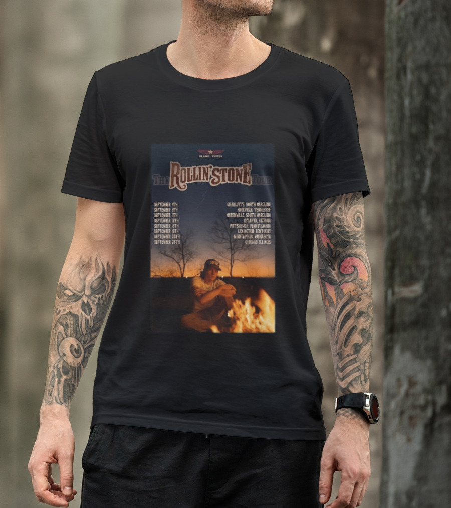 Blake Whiten Rollin' Stone Tour 2025 September Cities Charlotte Nashville Greenville Atlanta Pittsburgh Lexington Minneapolis Chicago T-Shirt