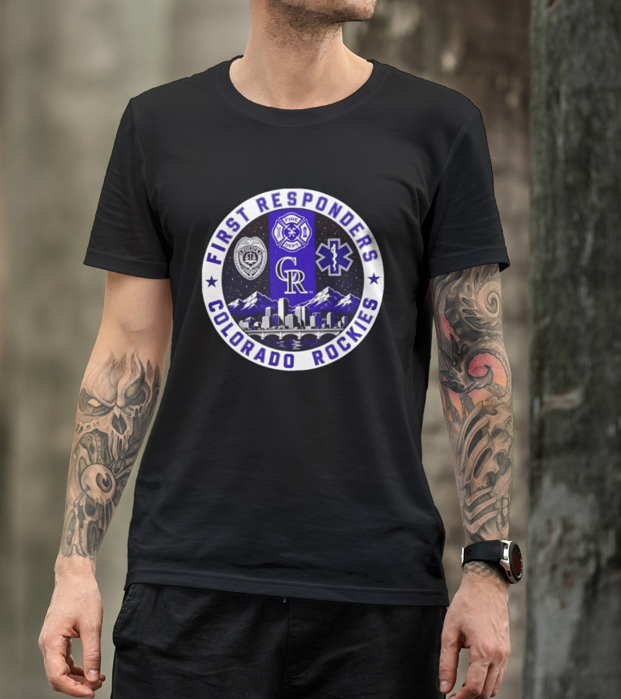Colorado Rockies First Responders Police Fire Dept City Skyline T-Shirt