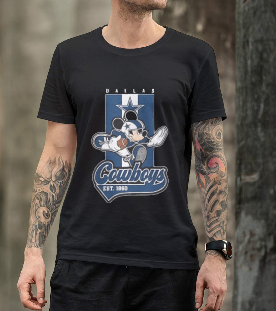 Dallas Cowboys Mickey Mouse Football 1960 Est Blue And White Star T-Shirt
