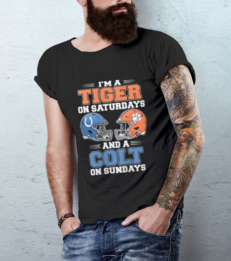 I'm A Tiger On Saturdays And A Colt On Sundays Helmet Football Rivalry T-Shirt