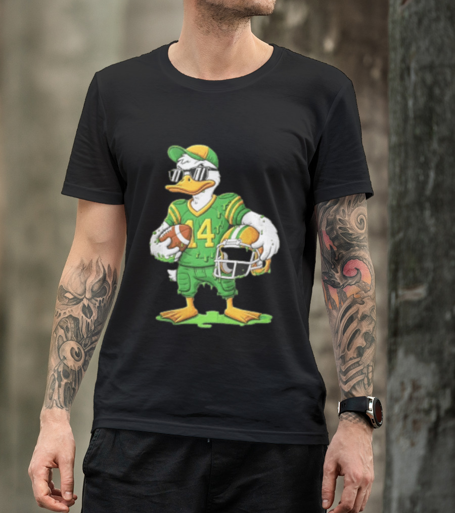 Duck With Sunglasses In Green Football Uniform Holding Helmet And Ball T-Shirt
